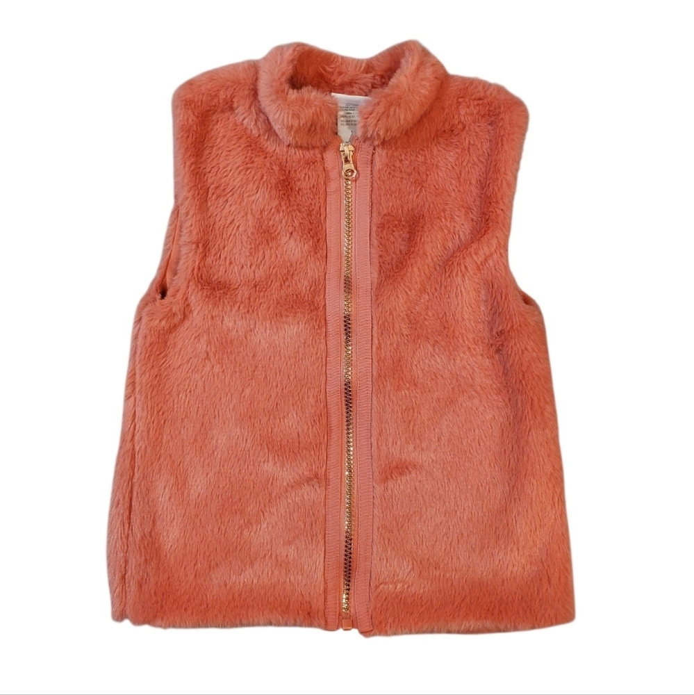 Little Lass Faux Fur Vest Girls Size 5 Coral Mock Neck Full Front Zip Jacket